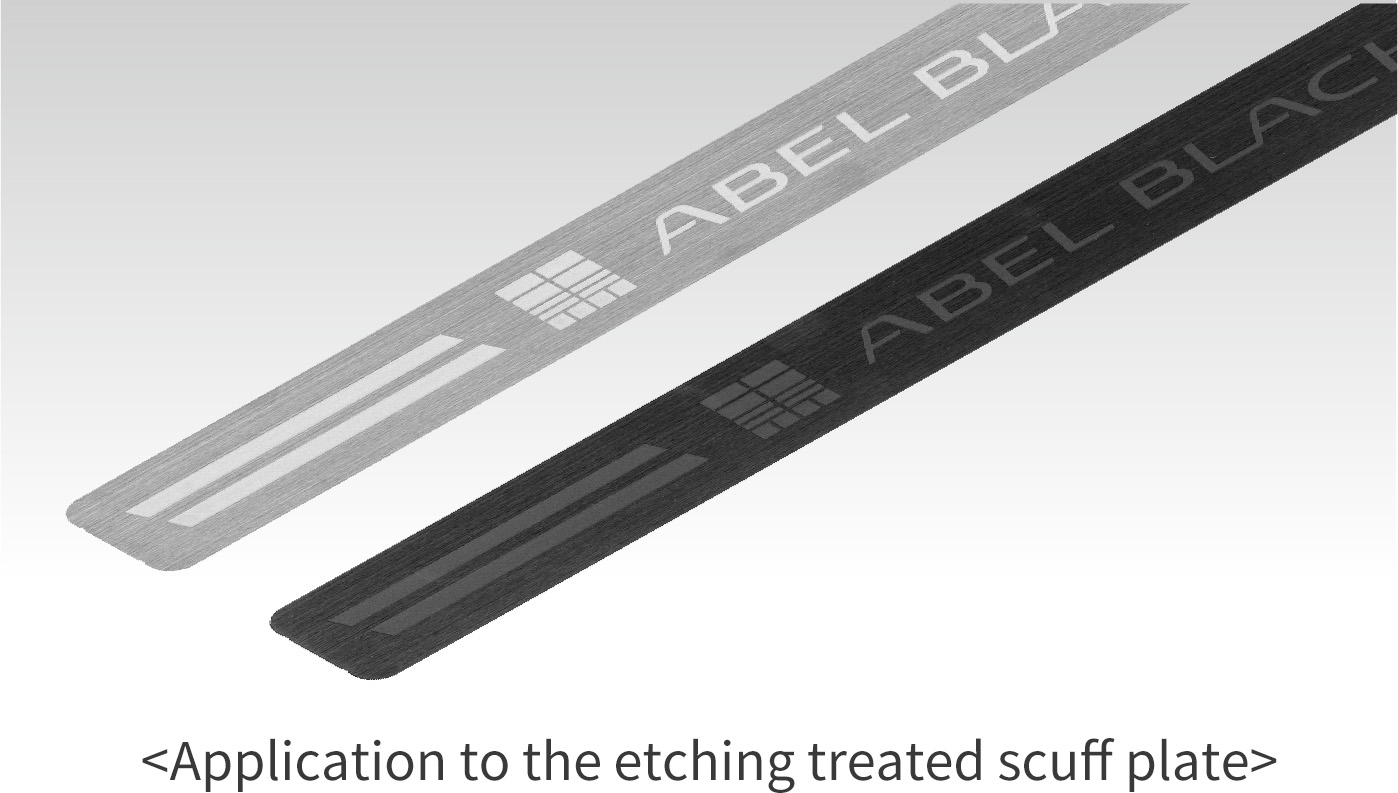 Application to the etching treated scuff plate